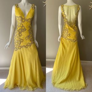 MNM Couture Yellow Formal Gown Evening Dress Sz 8